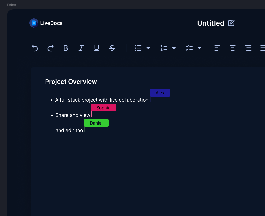 Visual representation of LiveDocs' four key features